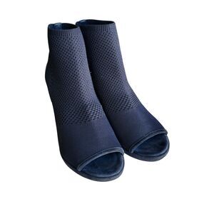 Eileen Fisher Navy Blue Knit Peep-Toe Booties Size 9